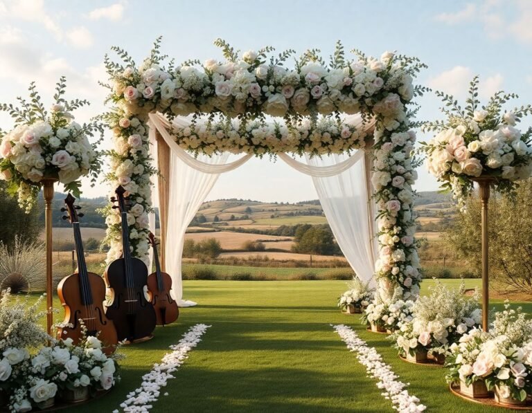 Boda soñada al aire libre con arcos de flores y un ambiente romántico